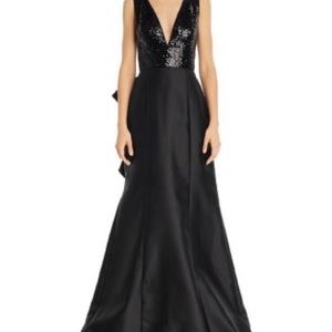 adrianna papell sequin mikado gown size 4 black